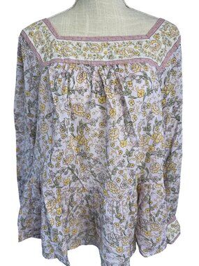 American Eagle Outfitters Floral Peasant Blouse Size M Long Sleeve Boho Top Pink